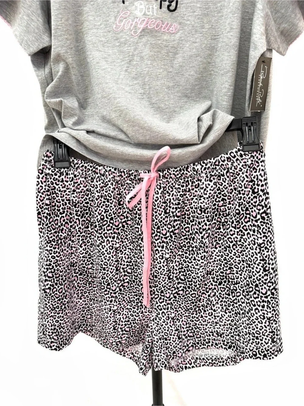 Rene Rofe Animal Print Pajama Set Gray & Pink XL NWT